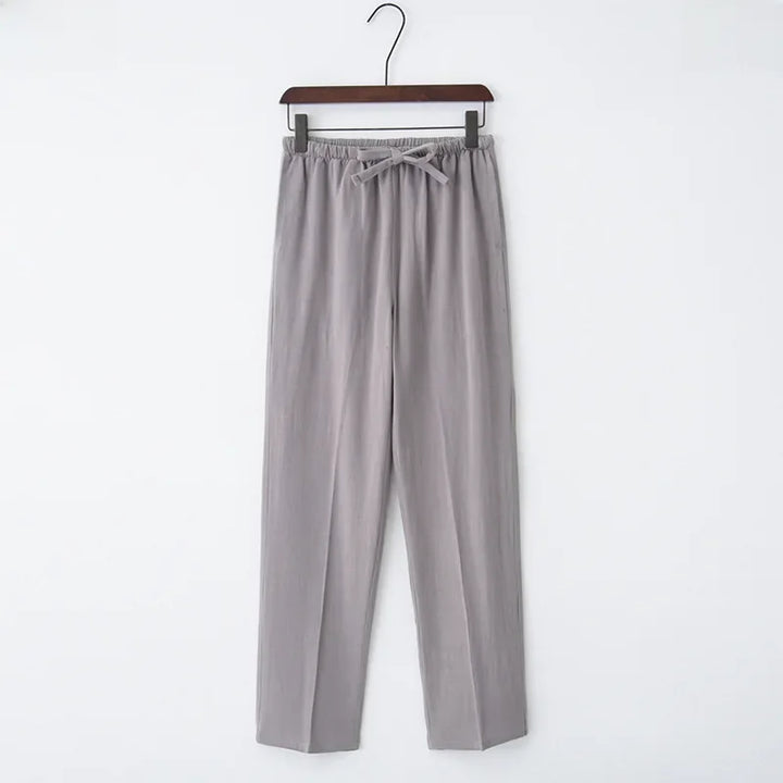 Wijde linnen broek met elastische tailleband en koord voor dames - Nerea