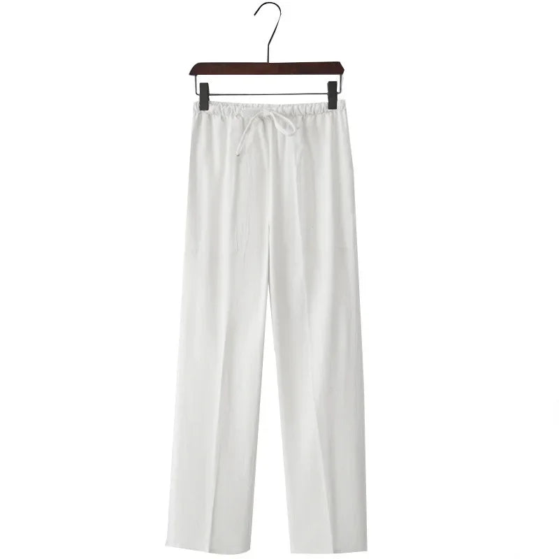 Wijde linnen broek met elastische tailleband en koord voor dames - Nerea