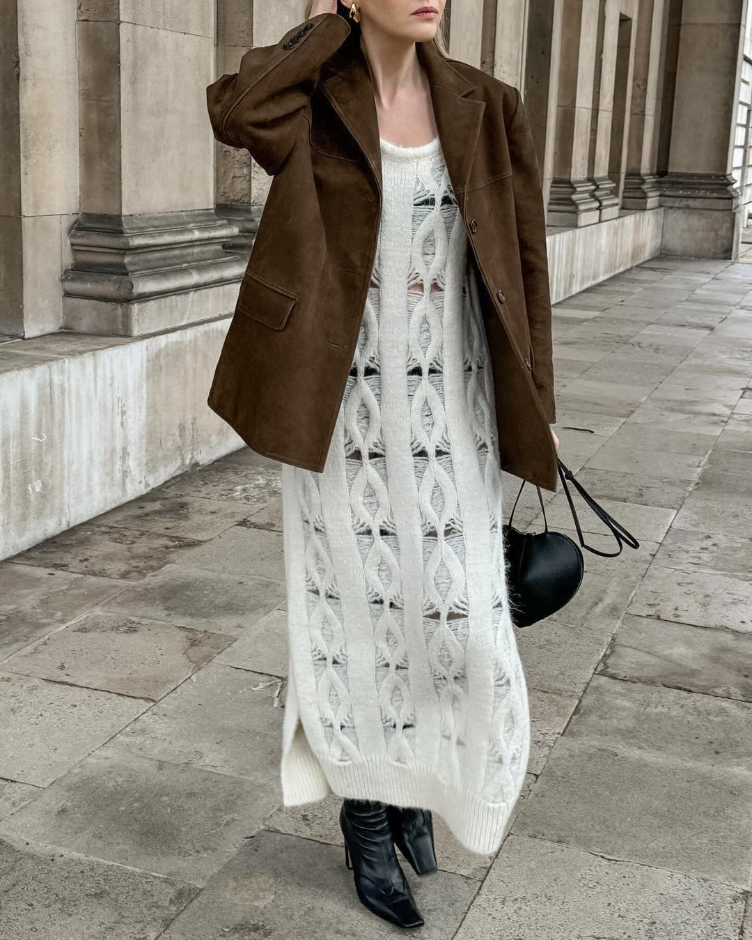 Los suède jasje met retro fluwelen revers - Loise