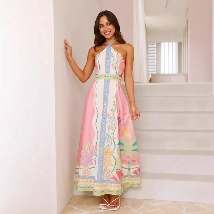 Valentina lange halterjurk met print voor dames - Valentina