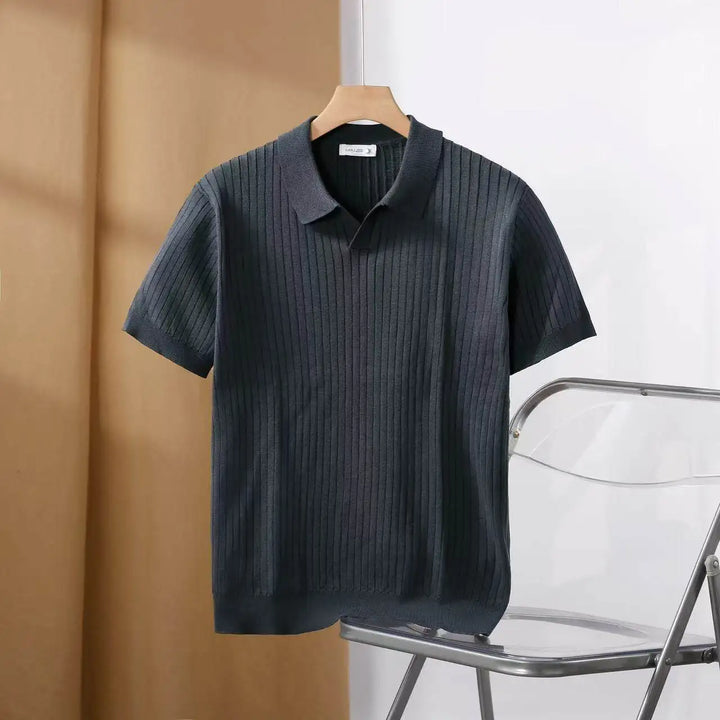 Herenpolo in slim fit met verticale textuur en gespreide kraag - Darel
