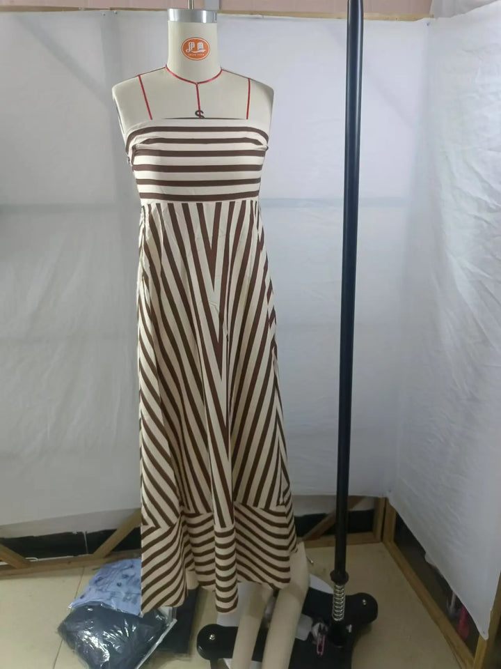 Maxi-jurk voor dames met streepdessin en strapless halslijn - Alvera