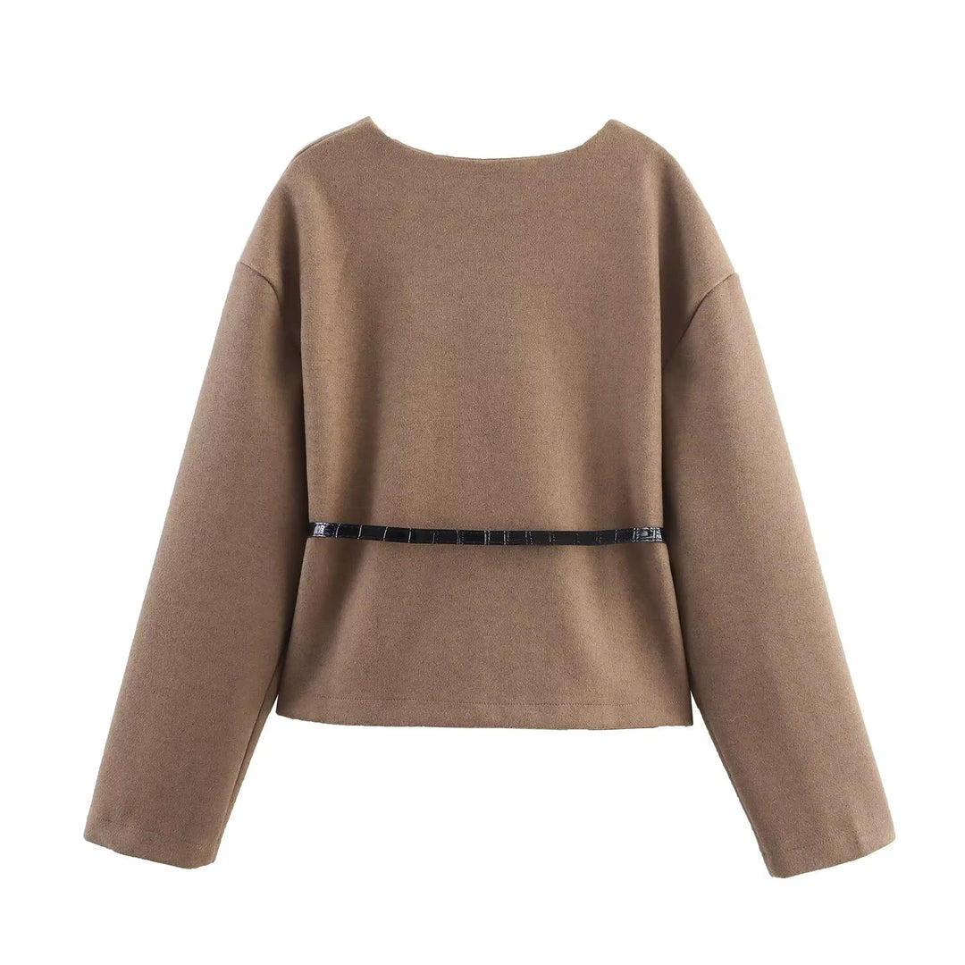Kort damesjack met riem en V-hals - Irina