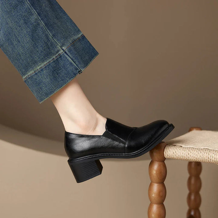 Leren damesschoenen met brede hak en ronde neus - Maelle