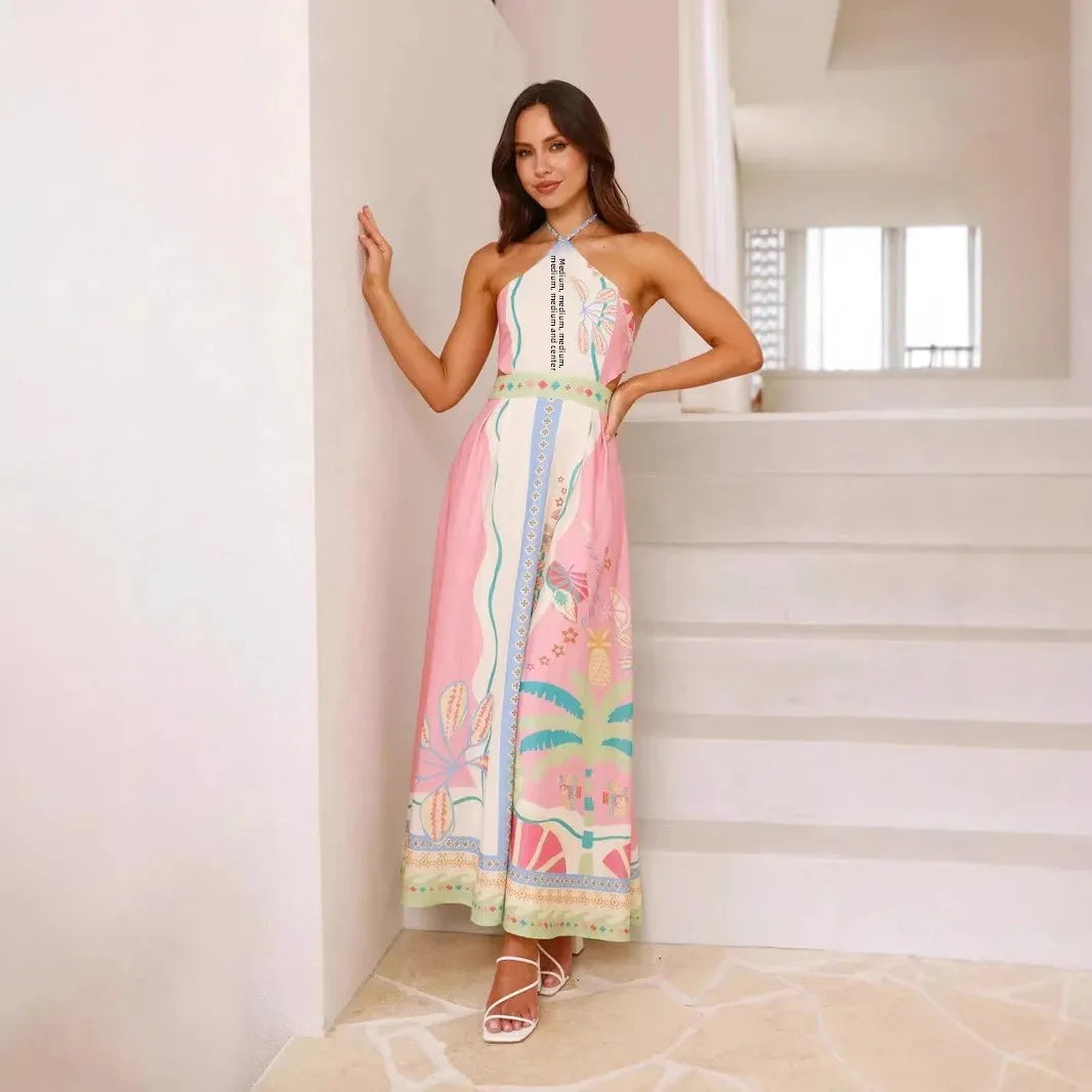 Valentina lange halterjurk met print voor dames - Valentina