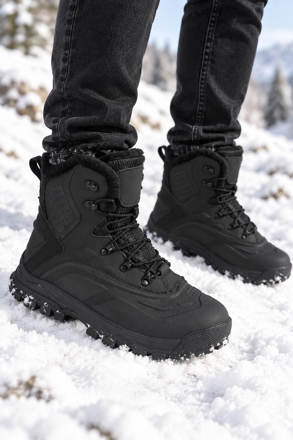Heren winterlaarzen met hoge schacht, metalen veterhaken en profielzool - Vardek