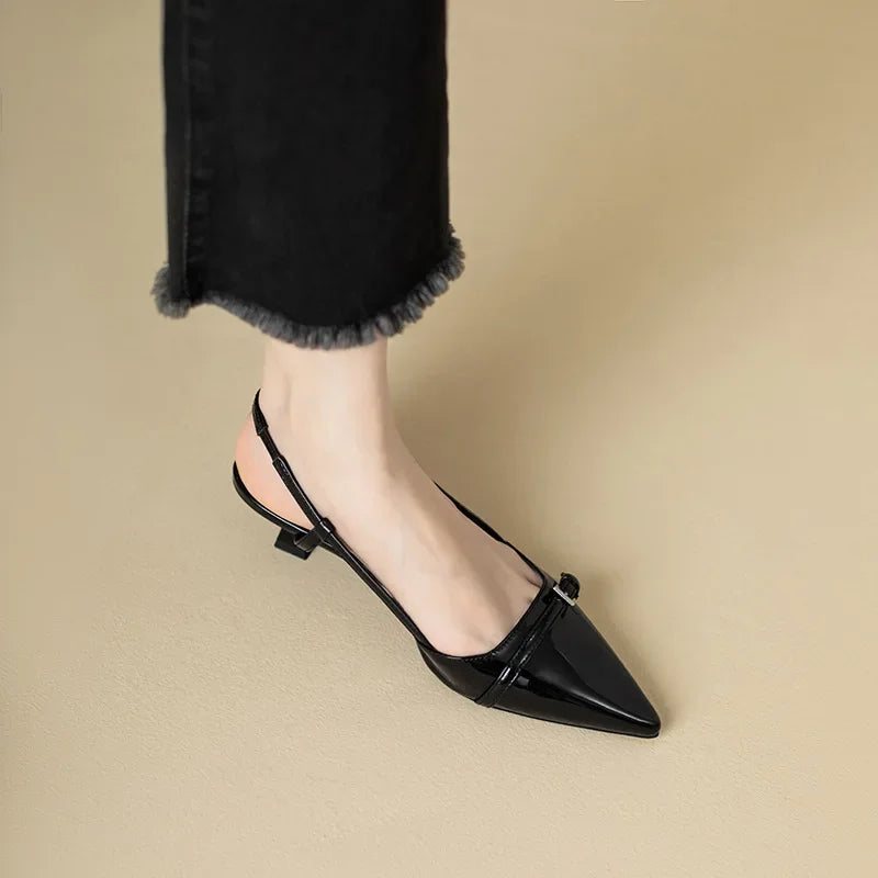 Damesschoenen open teen fijn riempje instap lage hak elegant - Chloé