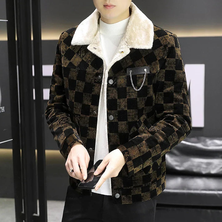 Geruite ribfluwelen jas - William