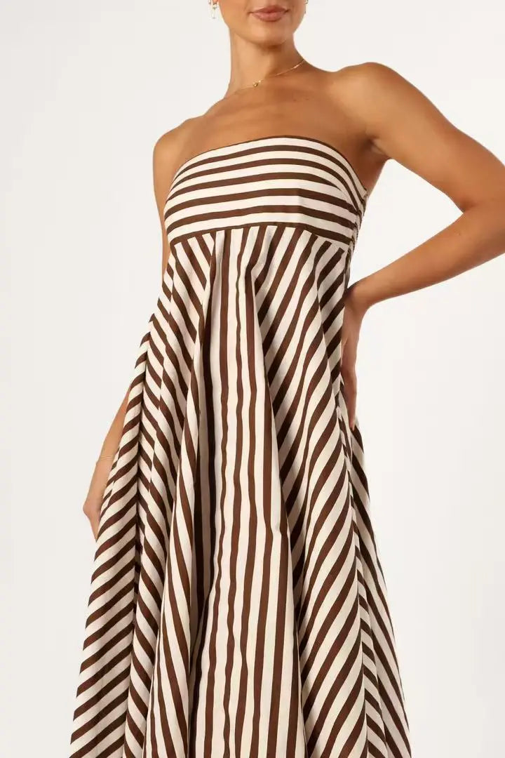 Maxi-jurk voor dames met streepdessin en strapless halslijn - Alvera