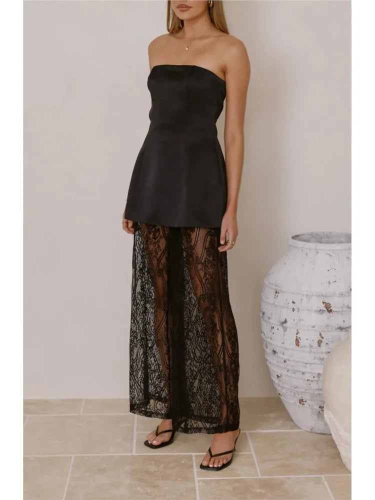 Damesset met strapless top en kanten broek - Selira
