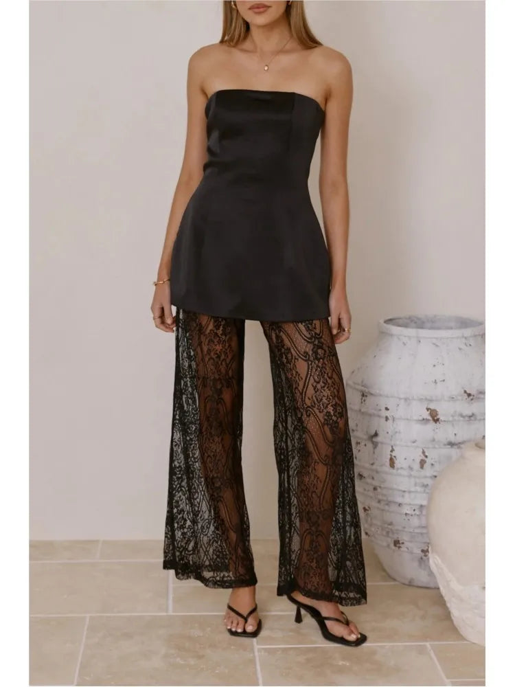 Damesset met strapless top en kanten broek - Selira