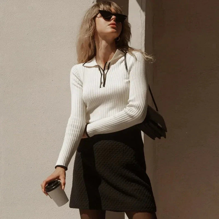 Fijn gebreide damestrui met klassieke kraag - Évanie