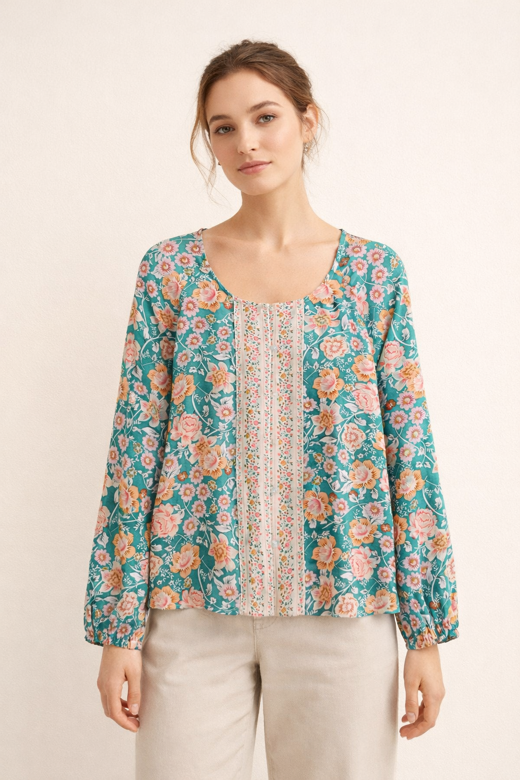 Damesblouse met lange mouwen en bloemenprint - Matilde