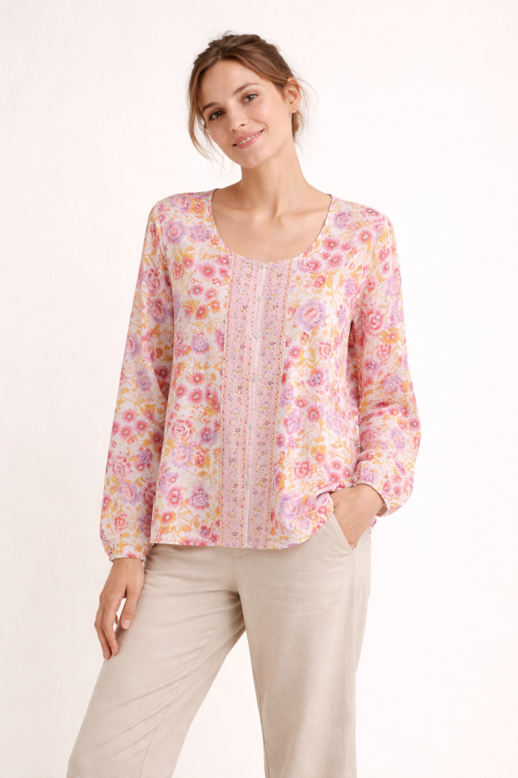 Damesblouse met lange mouwen en bloemenprint - Matilde