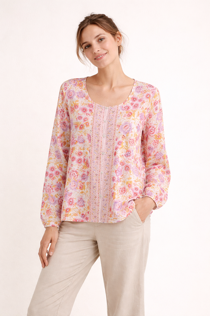 Damesblouse met lange mouwen en bloemenprint - Matilde