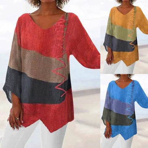 Eladie - Stijlvol driekleurig damesshirt met losse pasvorm