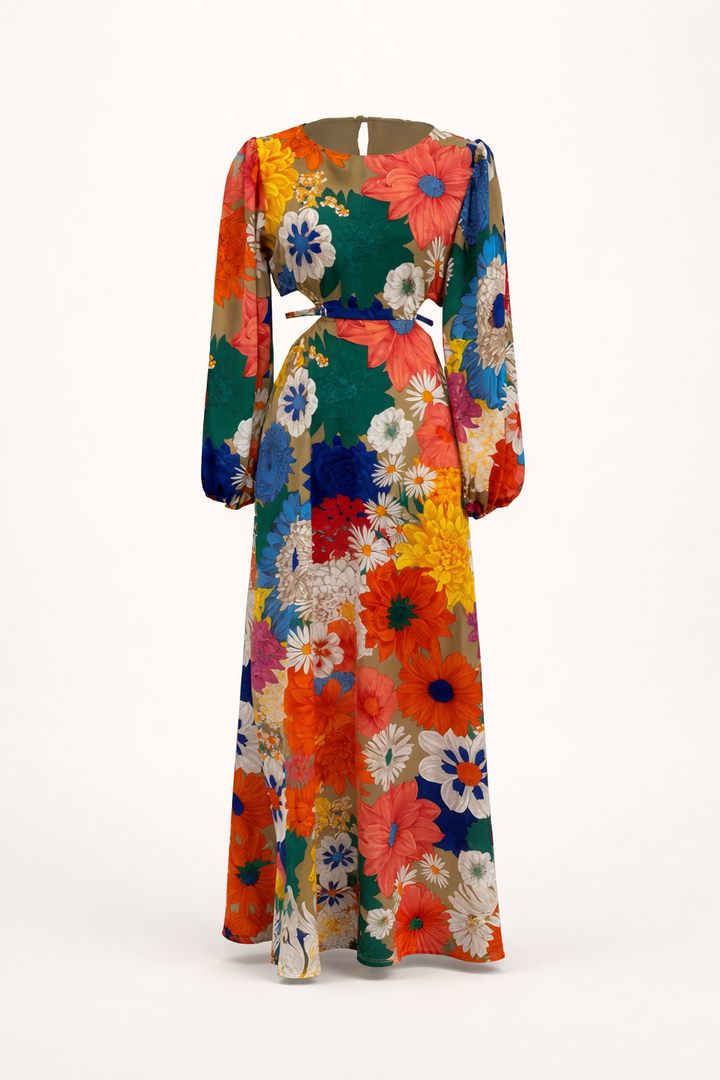 Maxi-jurk met bloemenprint en lange pofmouwen - Orlena