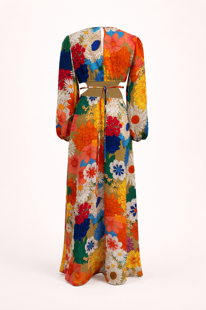 Maxi-jurk met bloemenprint en lange pofmouwen - Orlena