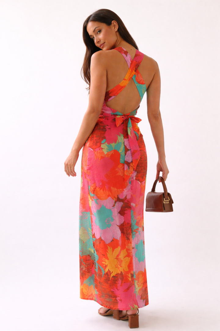 Maxi-jurk met bloemenprint halternek slanke pasvorm zomerstijl - Zafira