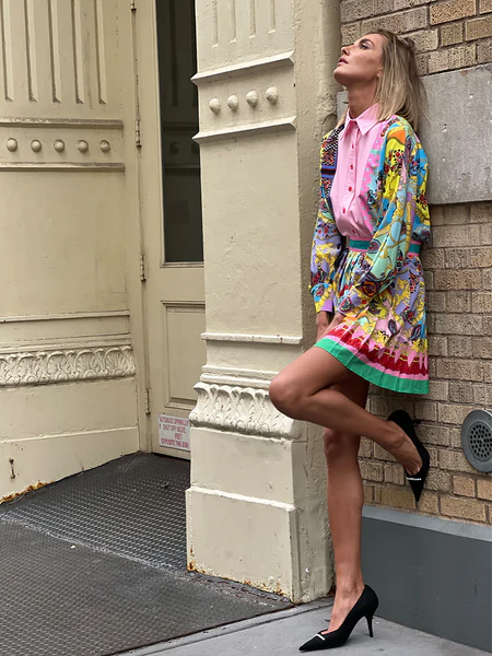 Damesset met plooirok en print - Bianca