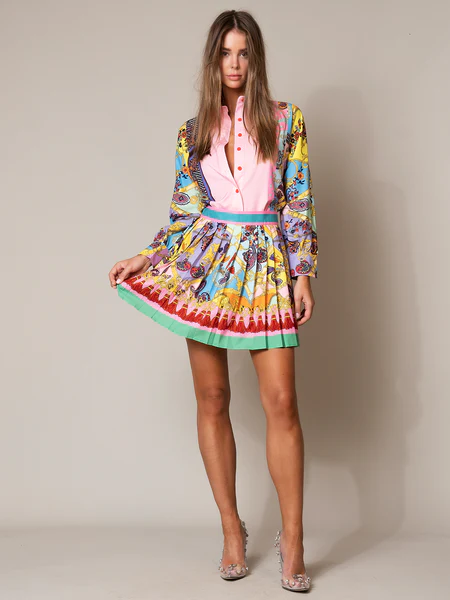 Damesset met plooirok en print - Bianca