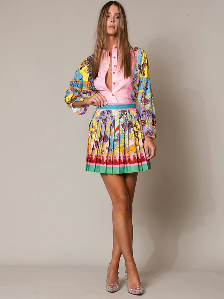 Damesset met plooirok en print - Bianca