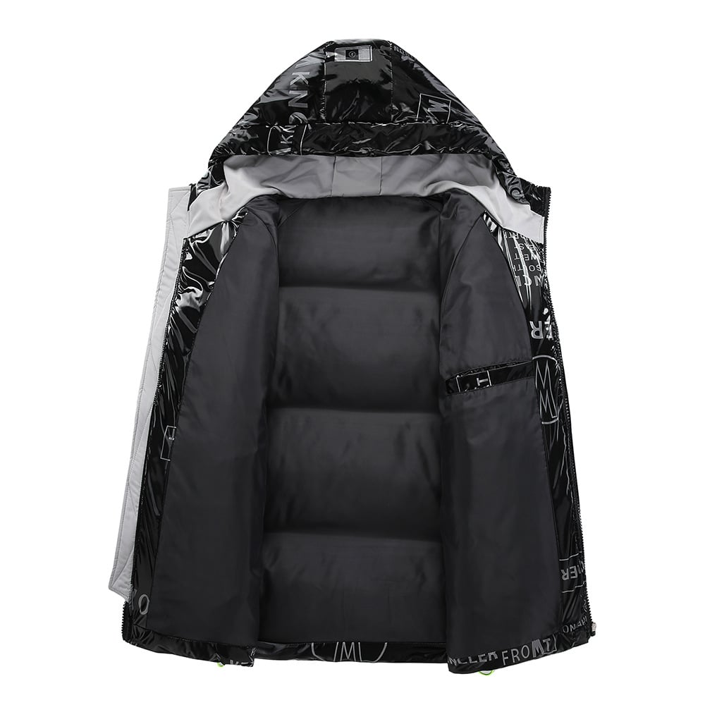 Gewatteerd herenjack met capuchon en vinyleffect - Lanuz