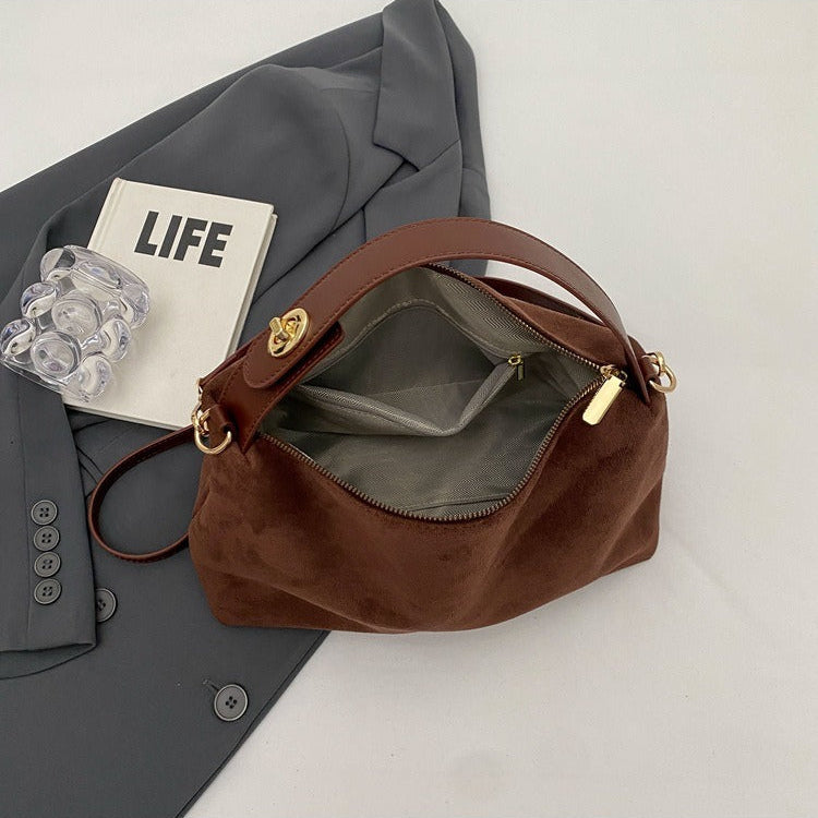 Zacht suède schoudertas in retrostijl voor dames - Maëlle