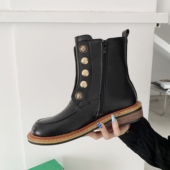 Enkellaarsjes met gouden knoopdetail - Enorie