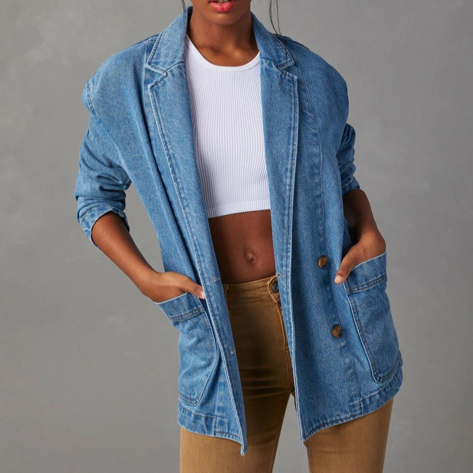 Blazerjasje in gewassen denim voor dames - Yalina