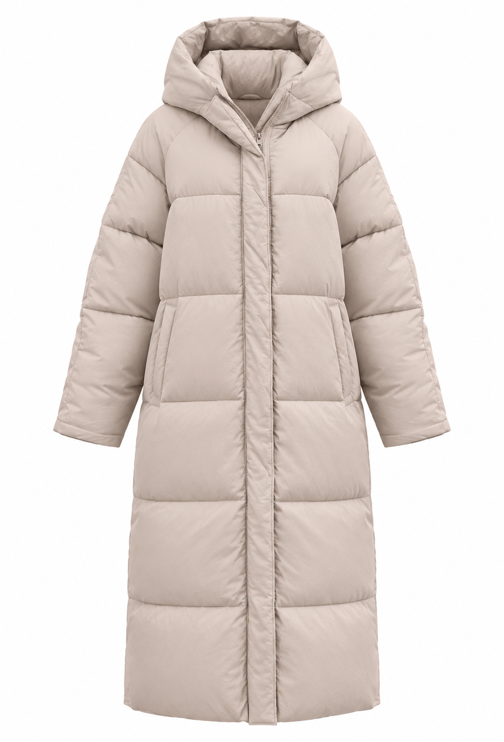 Lange gewatteerde damesjas met capuchon, oversized snit, winter - Odette