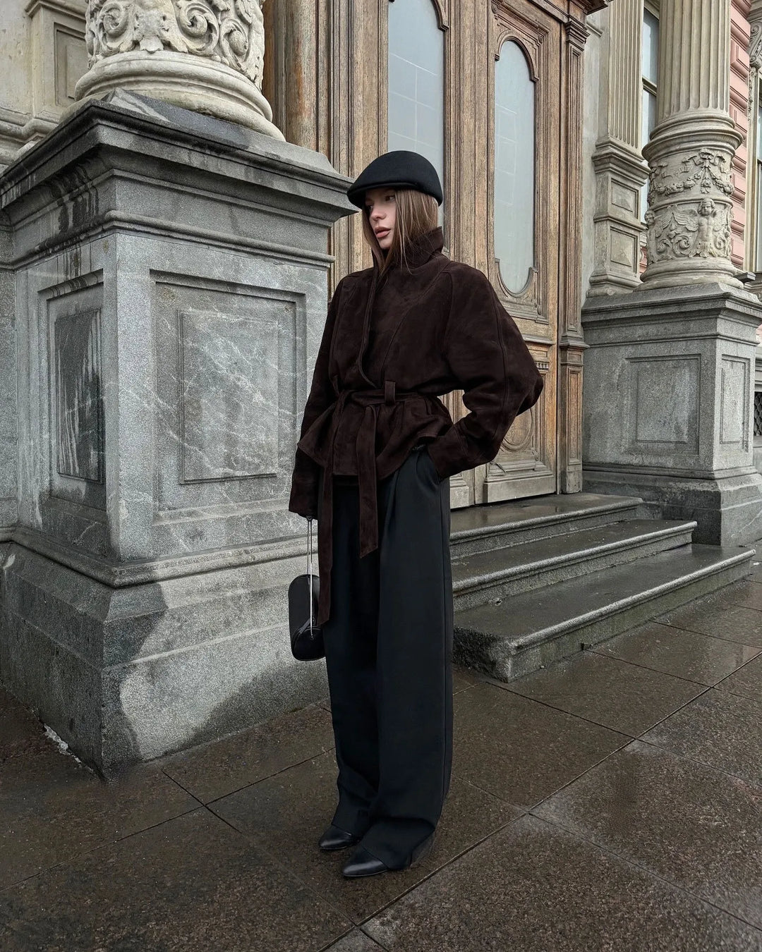 Retro suède jas met lange mouwen - Valentina