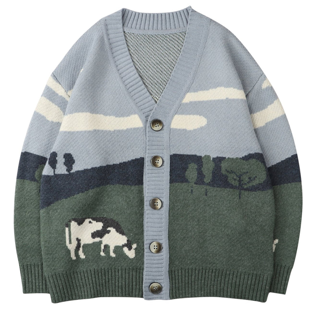 Gebreid herenvest met knoopsluiting en grafisch ontwerp - Thomas