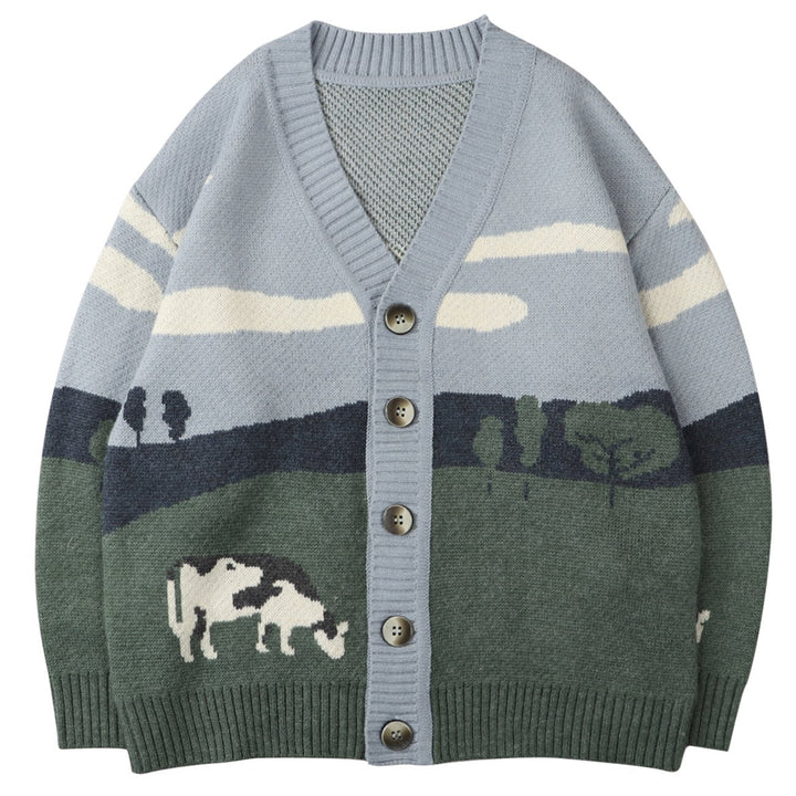 Gebreid herenvest met knoopsluiting en grafisch ontwerp - Thomas