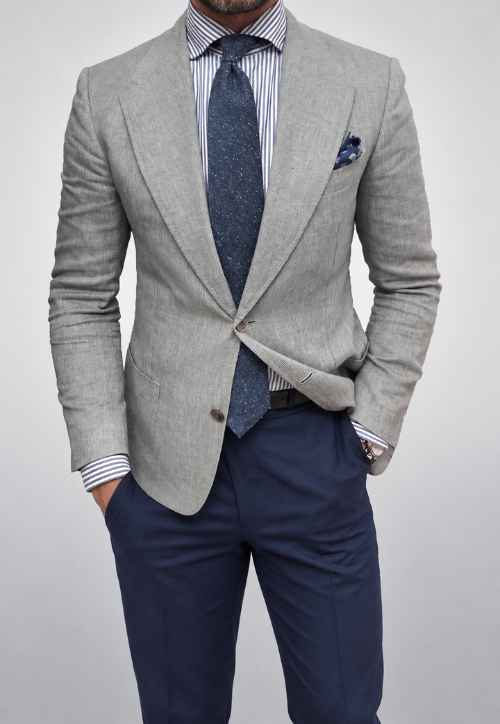 Getailleerde herenblazer met twee knopen en textuurweefsel - Alrik