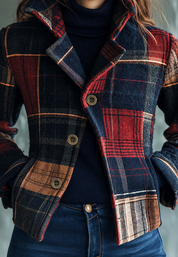 Damesblazer met patchworkruiten en revers met inkeping - Noémie