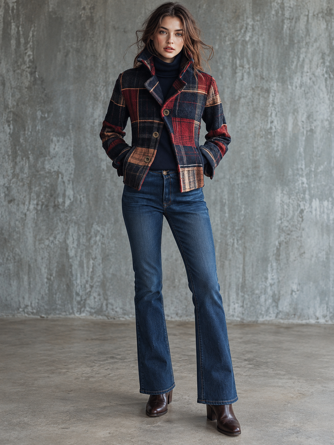 Damesblazer met patchworkruiten en revers met inkeping - Noémie