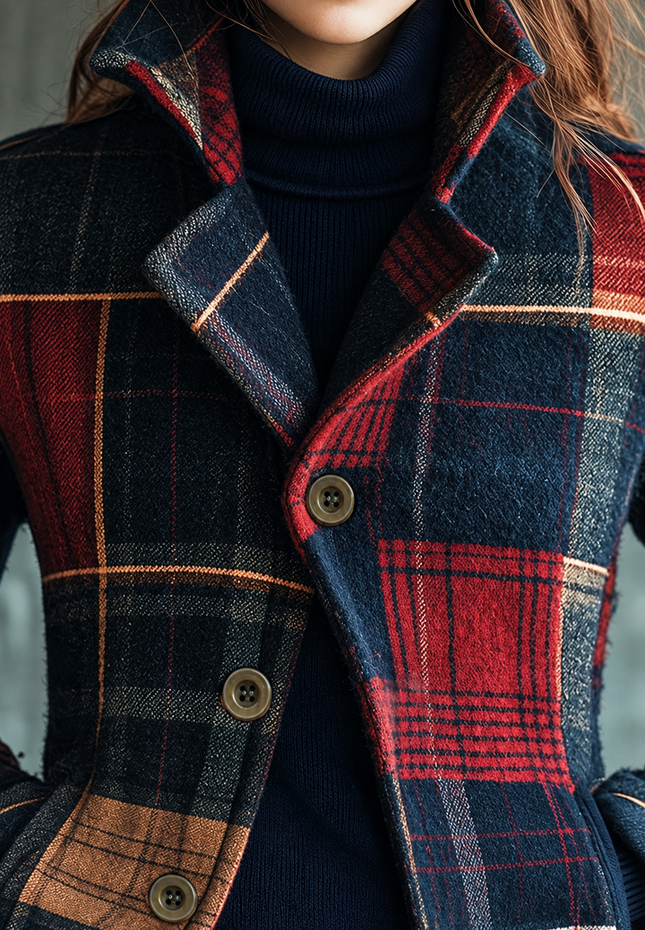 Damesblazer met patchworkruiten en revers met inkeping - Noémie