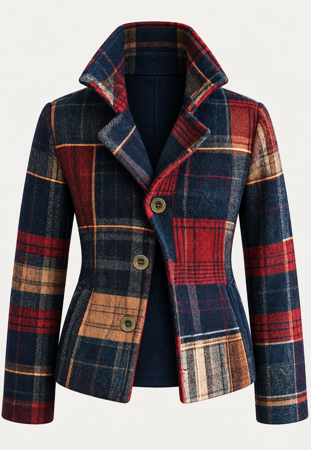 Damesblazer met patchworkruiten en revers met inkeping - Noémie