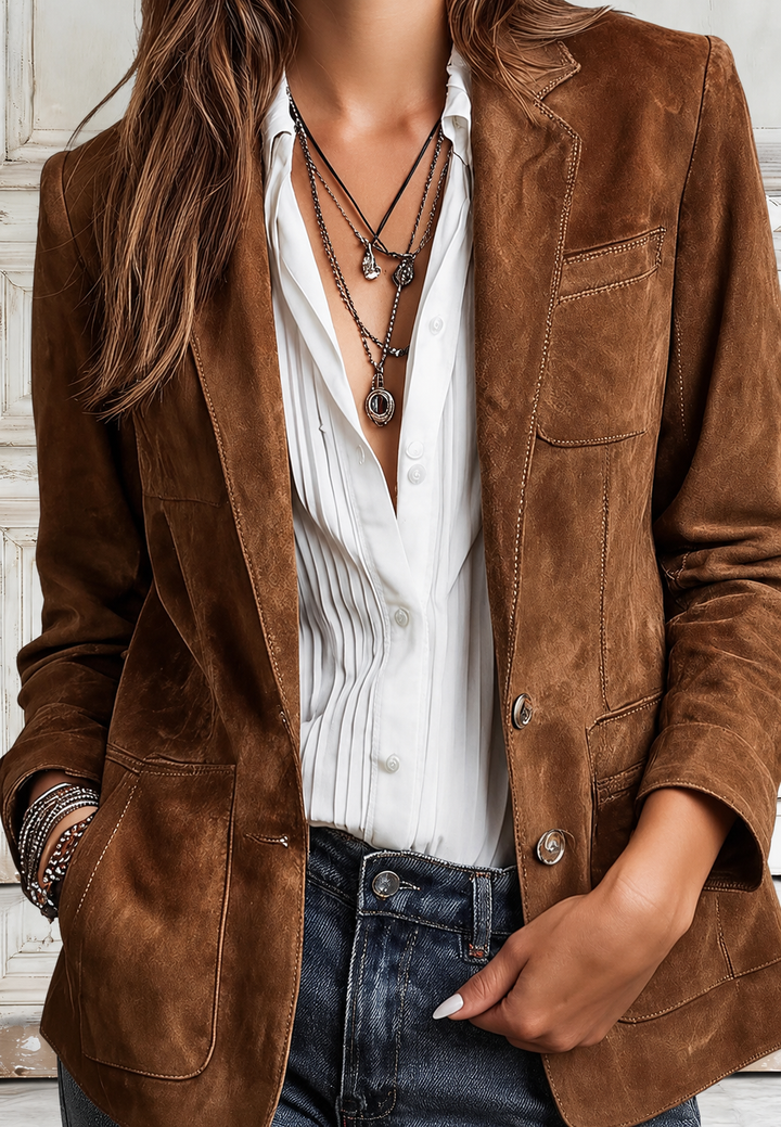 Blazer in suèdelook met revers en opgestikte zakken - Zélie