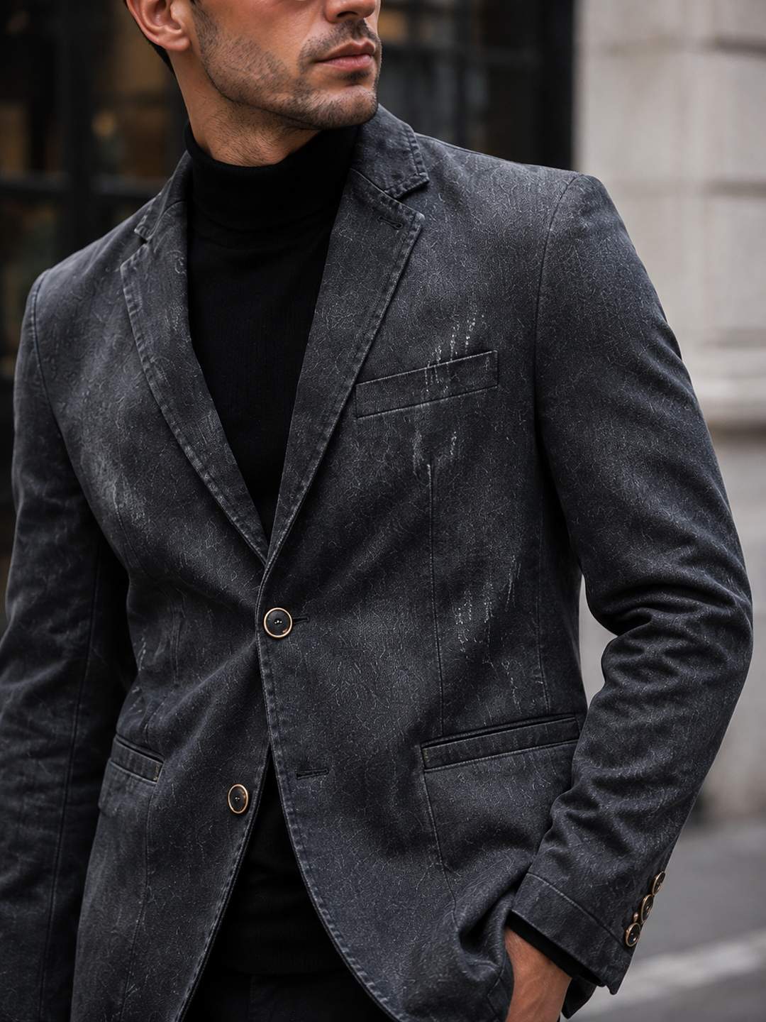 Herenjeans in Amerikaanse stijl met gewassen effect, versleten details en twee knopen - Ivar