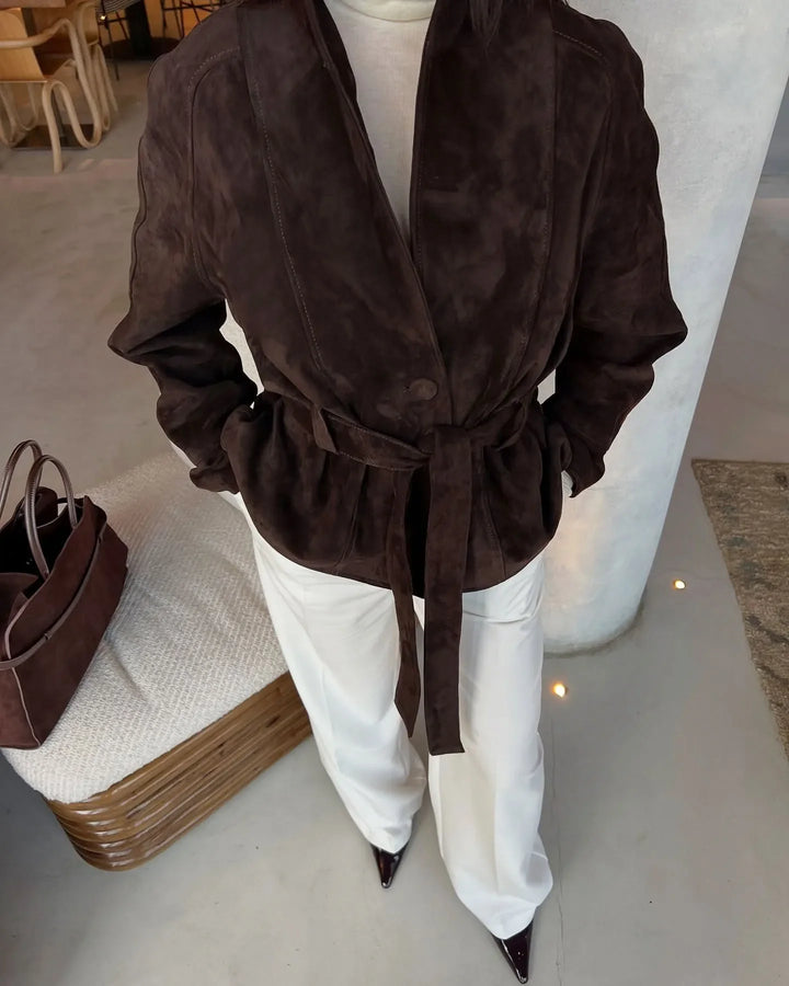 Retro suède jas met lange mouwen - Valentina