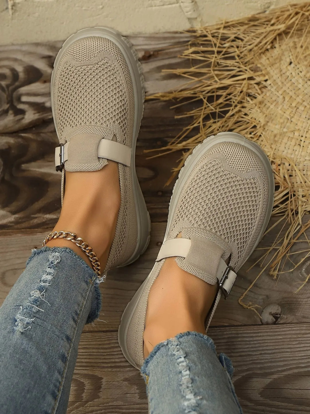 Ademende mocassins voor dames met gesp aan de zijkant en flexibele zool - Élise