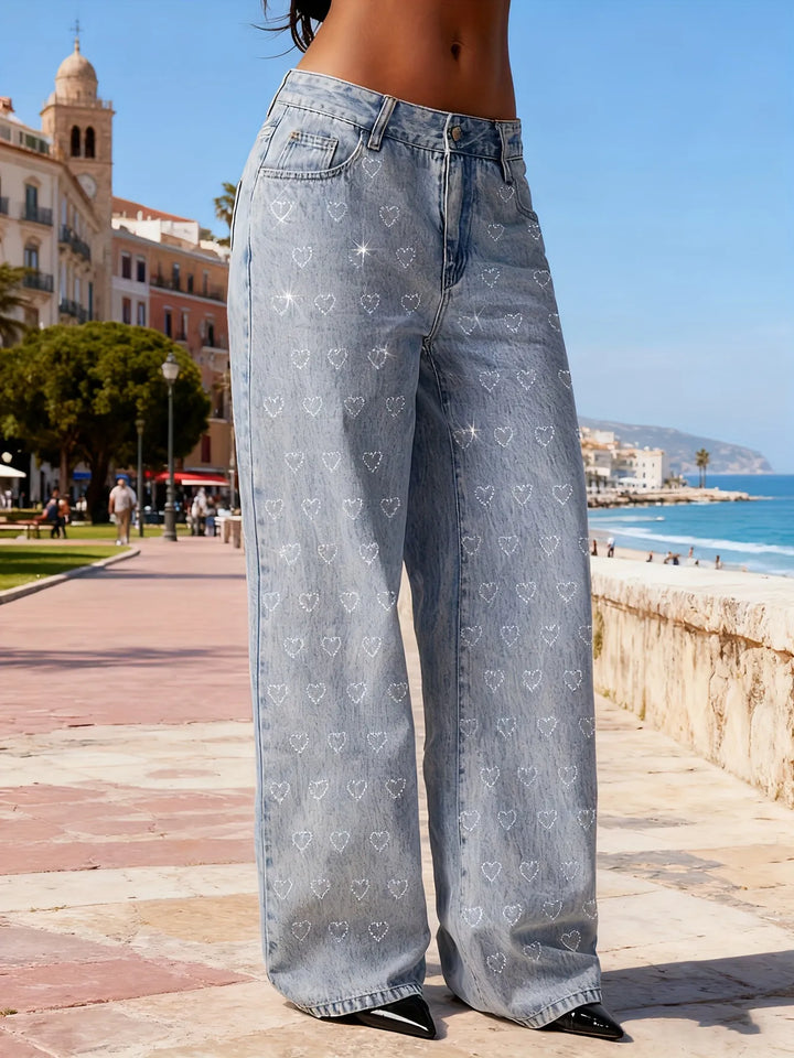 Damesjeans met hoge taille en hartjes - Kimberly
