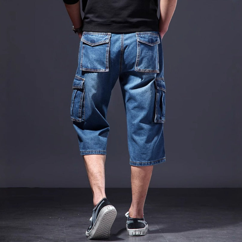 Heren denim cargo short met meerdere zakken - Damien