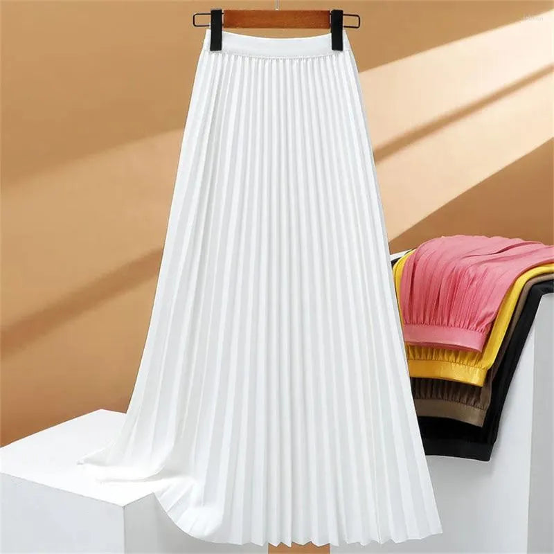 Stretch geplooide lange rok met hoge taille, elegant en comfortabel, perfect voor een verfijnde en vrouwelijke look