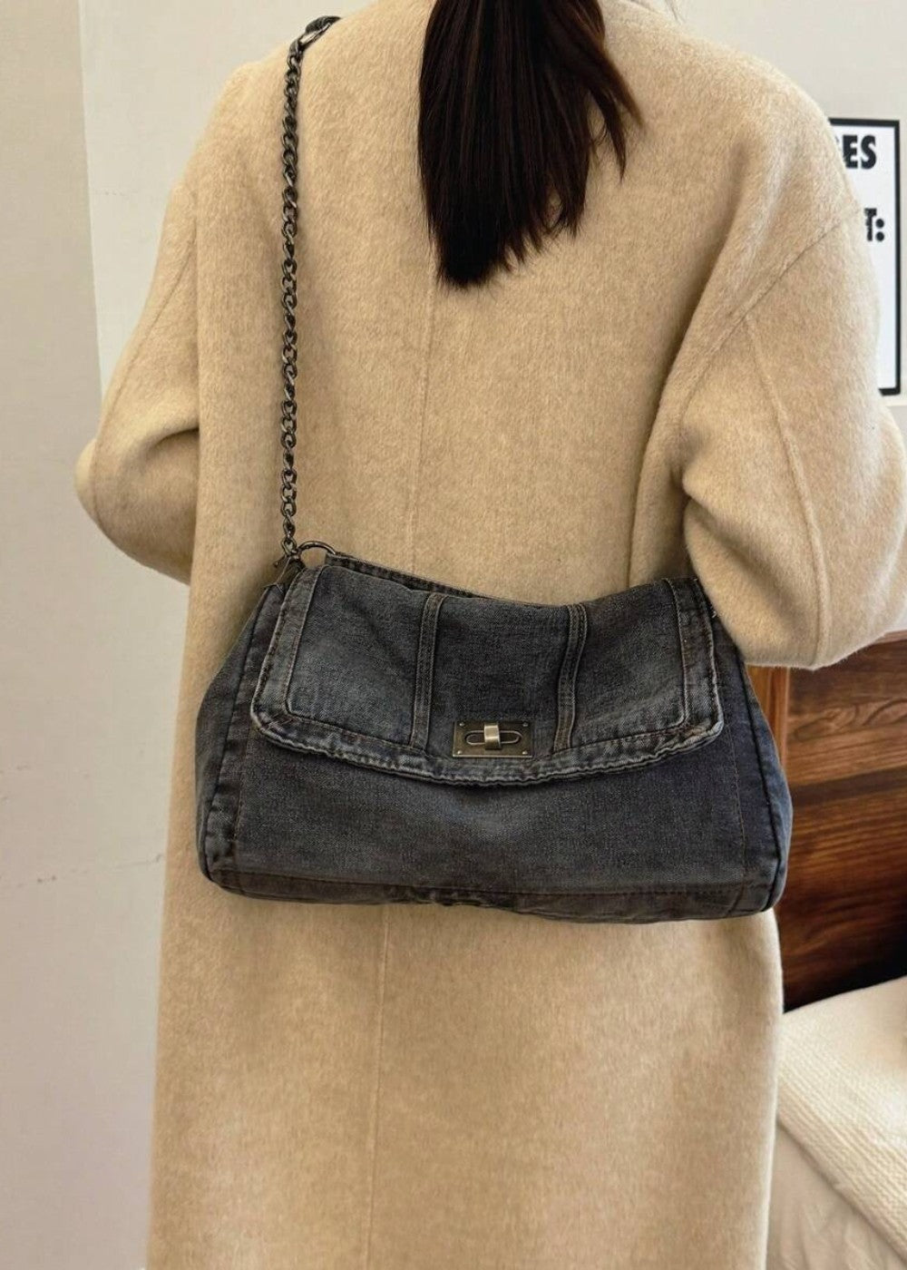 Denim urban stijl metallic kettingtas - Briseida