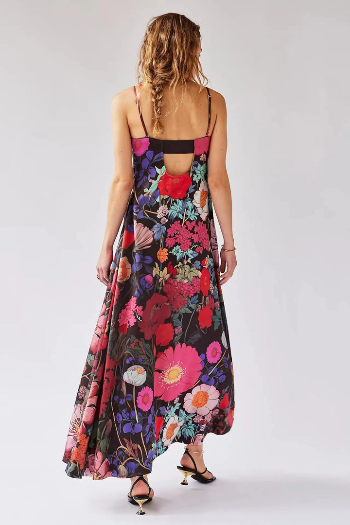 Lange damesjurk met bloemenprint hoge taille A-lijn - Althea
