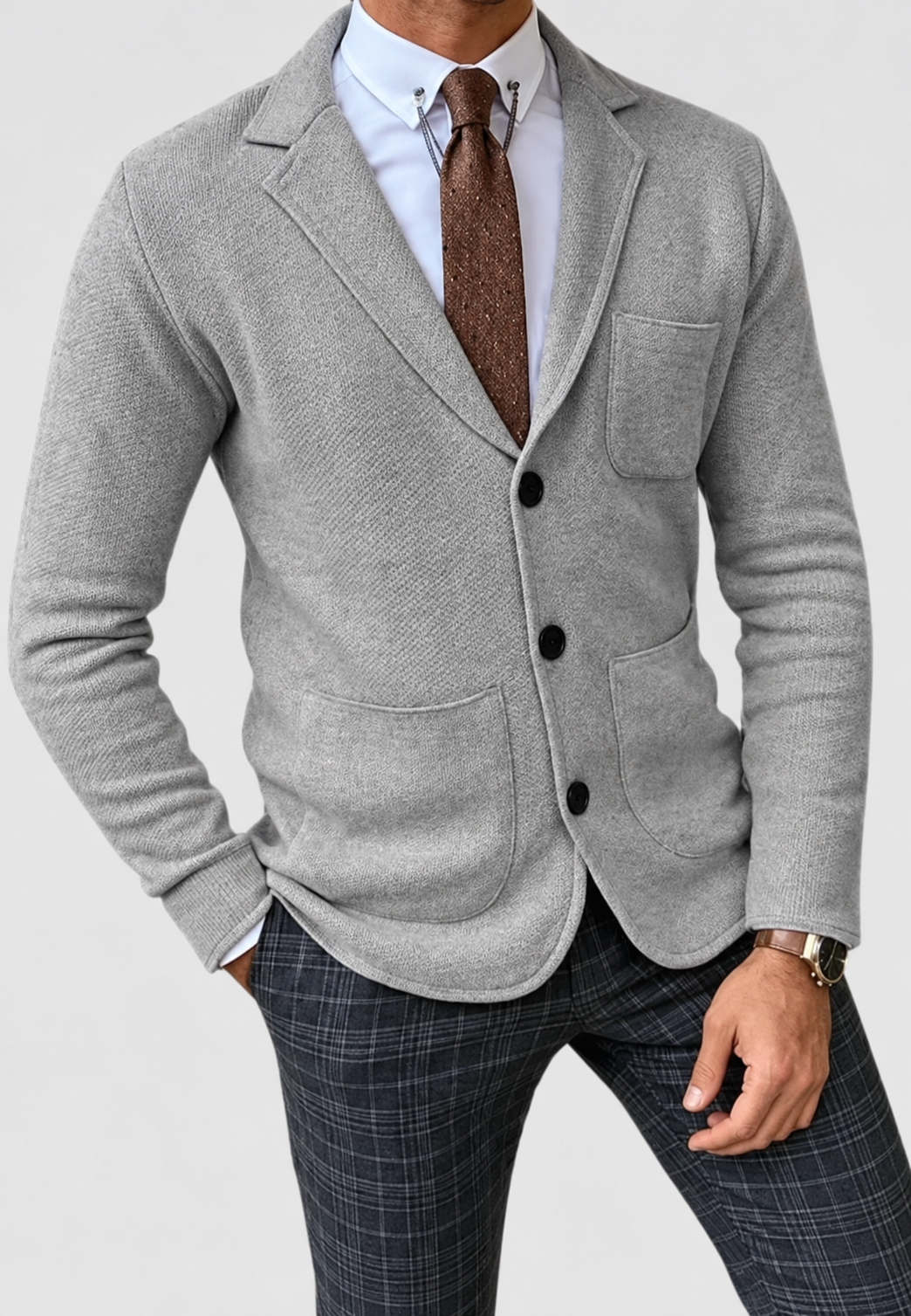 Gebreide herenblazer met revers en drie knopen - Sverre