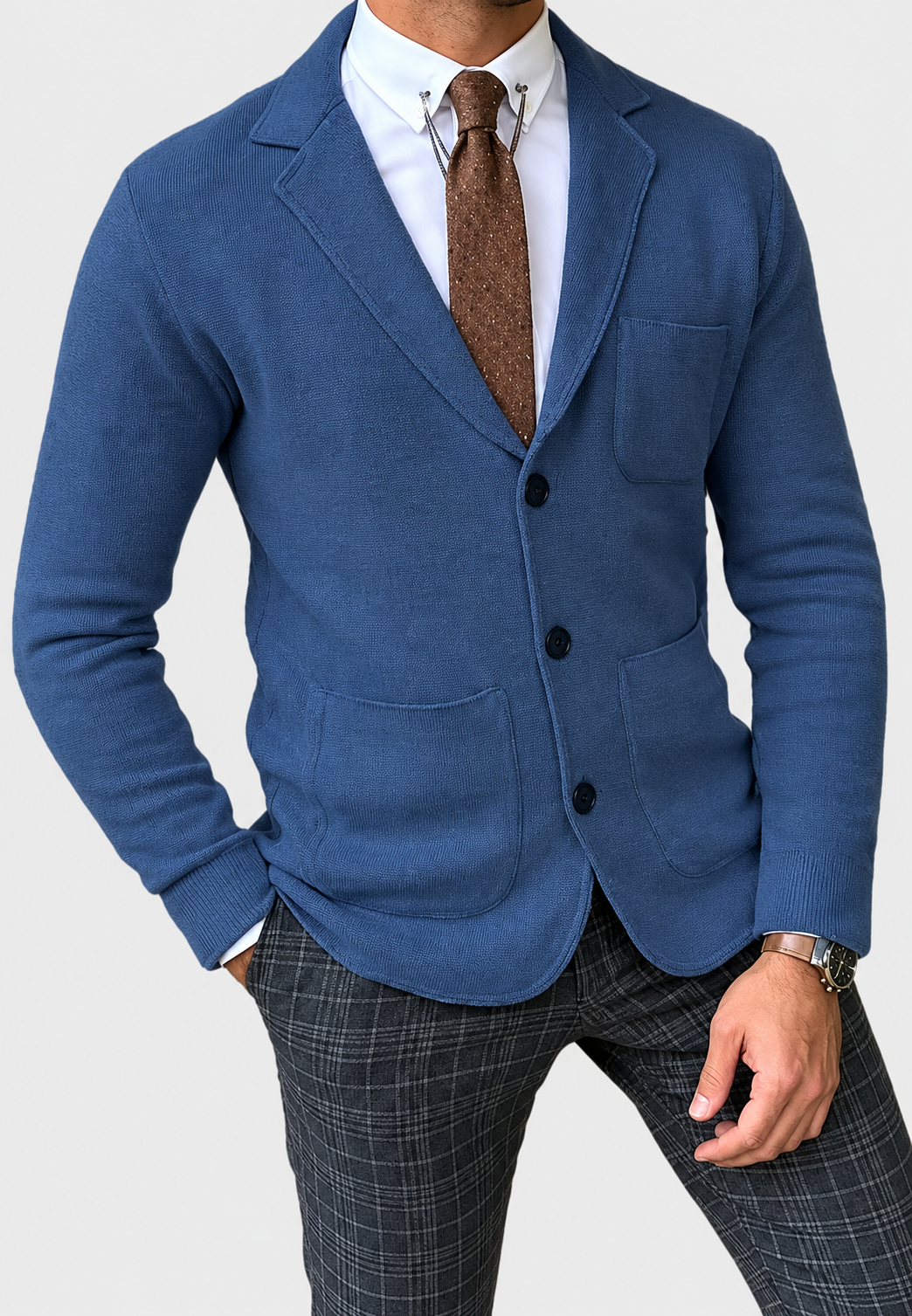 Gebreide herenblazer met revers en drie knopen - Sverre